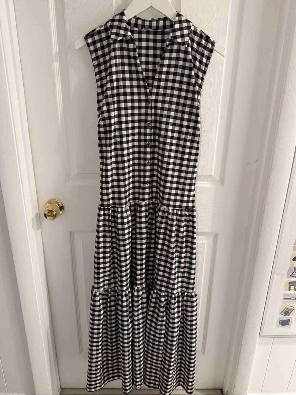 NEW Elie Tahari Black White Tiered Button Down Shirt Checker Sleeveless Dress M